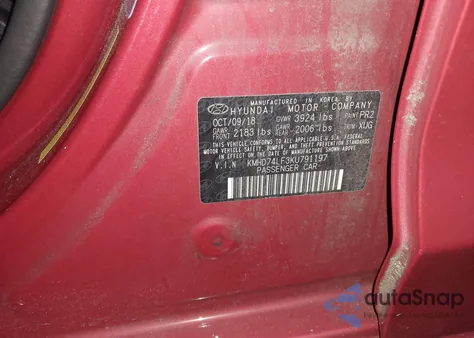 2019 Hyundai Elantra Se z USA, uszkodzony, nr VIN KMHD74LF3KU791197